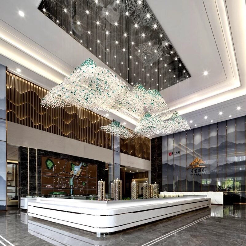 酒店大堂吊灯宴会厅水晶灯售楼部琉璃石头灯设计师艺术造型工程灯