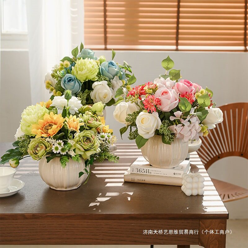 仿真花艺套装家居餐桌桌面轻奢摆件摆设假花装饰花绢花客厅花艺