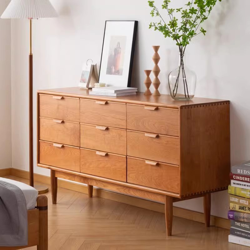 北欧樱桃木九斗柜黑胡桃木实木多功能储物卧室收纳柜客厅日式边柜