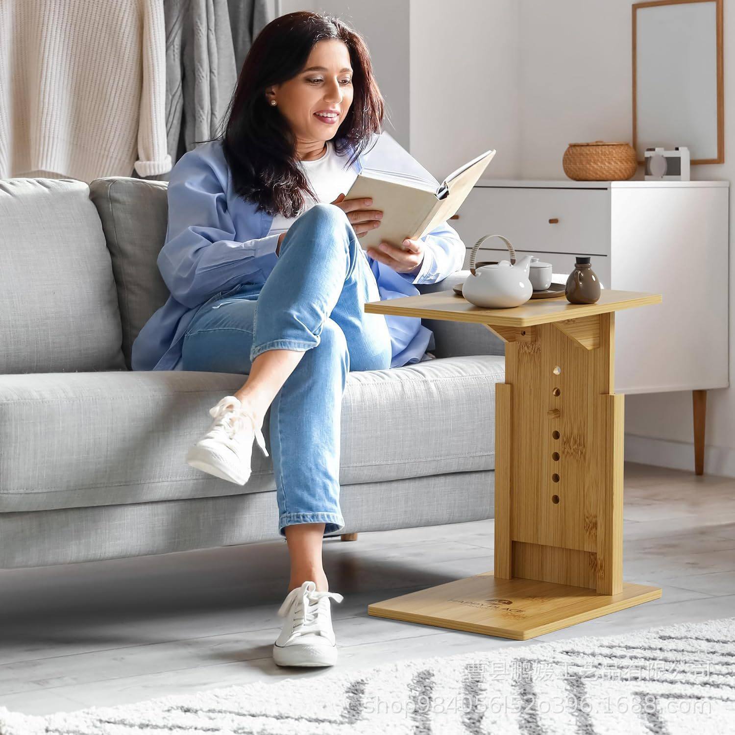 木制新款木质沙发边桌家居客厅可调节高度茶水桌木质床边电脑桌