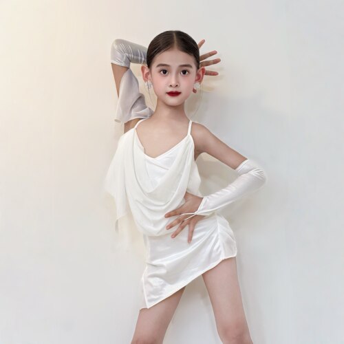 618大促新款拉丁舞服女童专业练习服高级设计师款荡领吊带连衣裙