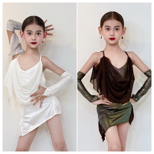 TOP2025新款拉丁舞服女童专业练习服高级设计师款荡领吊带连衣裙