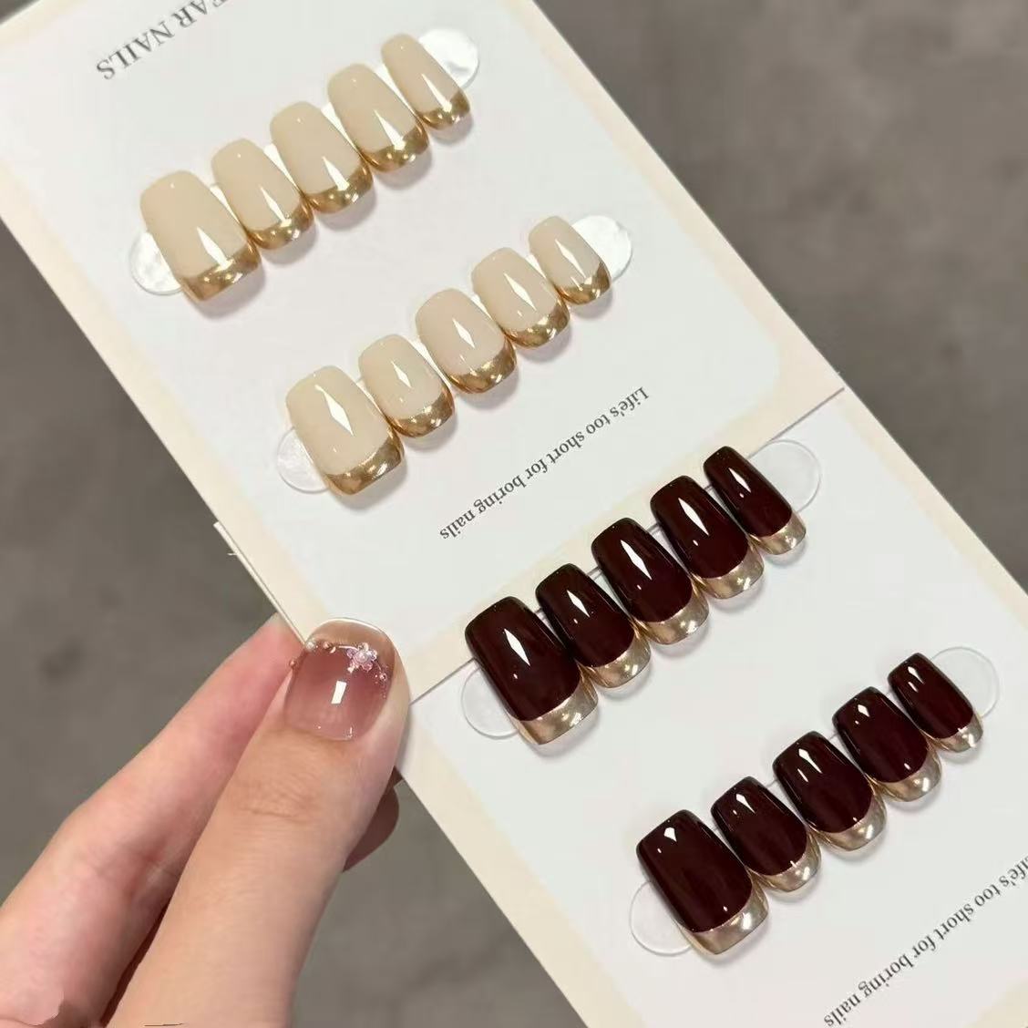 【白金黑巧】短款纯手工美甲穿戴甲腮红气质ins显白高级猫眼法式