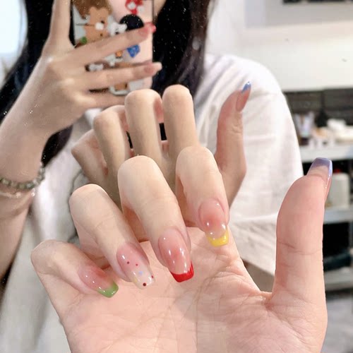 K'APEINE纯手工夏日彩色多巴胺法式美甲穿戴甲简约ins显白可拆卸