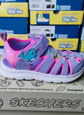 斯凯奇夏季女童时尚简约舒适轻便透气魔术贴凉鞋302721L