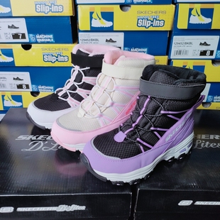 斯凯奇女童鞋冬季加绒加厚保暖雪地靴高帮熊猫鞋664200L