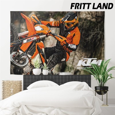 KTM EXC 300两冲越野摩托车迷周边卧室车库装饰背景墙布挂布海报