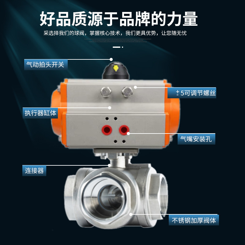 AT气动三通丝口球阀Q614F-16P/5F304不锈钢 气动丝扣三通球阀阀门,五金/工具,球阀,淘宝优惠券,粉丝福利购,淘宝优惠卷