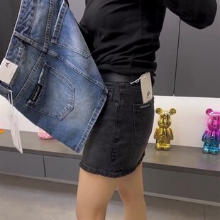 黑色牛仔短裙2024夏季薄款大码胖mm高腰遮肚子遮胯显瘦a字半身裙