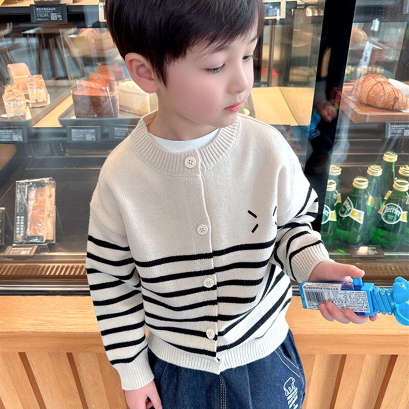 土豆妈童装~男童洋气条纹针织衫外套2024春装新款中小童毛衣开衫