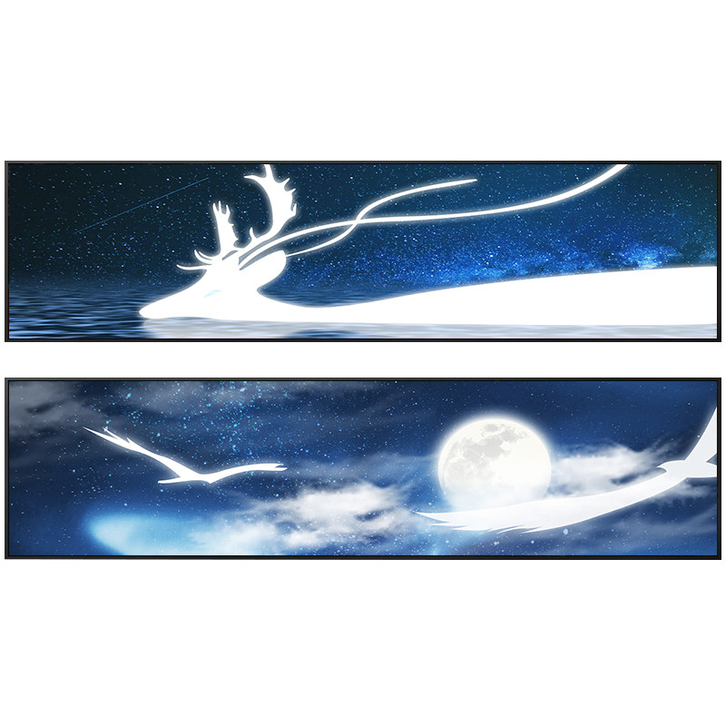 北欧风格卧室横版床头挂画蓝色小清新儿童房墙壁画酒店客房装饰画
