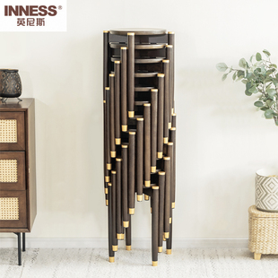 英尼斯 实木凳子椅子休闲圆凳客厅家用餐凳高凳简约小板凳可叠放