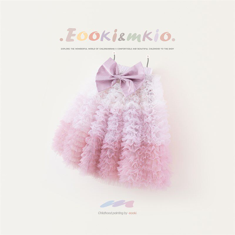 女童网纱渐变半身裙百褶儿童蛋糕裙中长款蓬蓬裙公主裙表演夏春秋