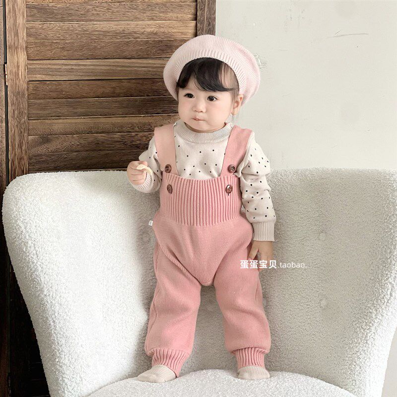 婴儿衣服针织背带裤两件套装女宝宝秋装洋气连体超萌一岁秋季秋冬