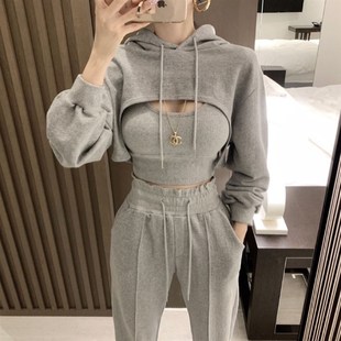 三件套 韩国东大门女装 新款 性感超短款 卫衣女人味小吊带收腰休闲裤