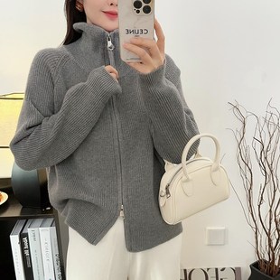 秋冬红色毛衣开衫女款2024新款外套高级感针织衫加厚小个子双拉链