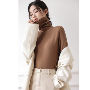 堆堆领羊毛打底衫女秋冬高领修身内搭长袖上衣黑色保暖针织衫毛衣