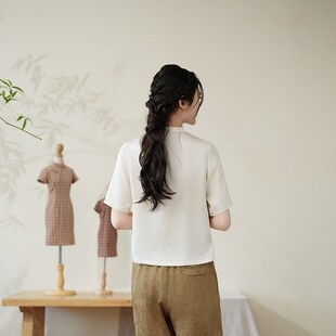 布符夏季新款唐装上衣国风新中式茶服文艺提花流苏盘扣女装