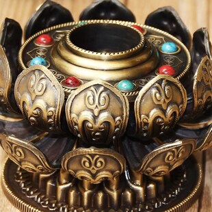 藏传八吉祥手摇转动铜底座合金莲花手摇底座藏族底座摆件3色可选