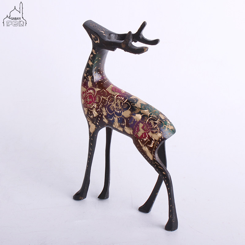 巴基斯坦铜器动物雌雄对鹿手工艺术摆设一鹿有你婚房情侣鹿摆设