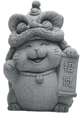 仿青石国潮风醒狮装饰摆件茶室茶桌茶宠舞狮头伴手礼摆设创意礼品