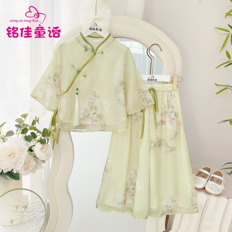 女童汉服套装2025夏季新款儿童新中式唐装国风小女孩阔腿裤两件套