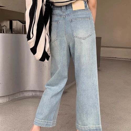 大码女装胖妹妹mm垂感复古牛仔阔腿秋季高腰宽松显瘦九分裤200斤