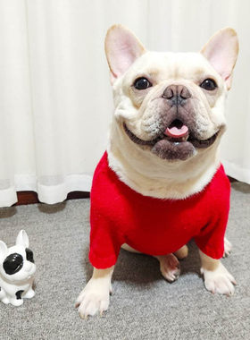 法斗衣服秋冬款斗牛犬巴哥宠物狗狗圣诞喜庆红色加厚保暖胖狗毛衣