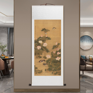 名家挂画荷塘鸳鸯图新中式客厅餐厅装饰画卷轴装裱中国风荷花壁画