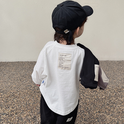 男童t恤长袖纯棉春季潮 儿童白色打底衫宝宝内搭上衣男小童春秋款