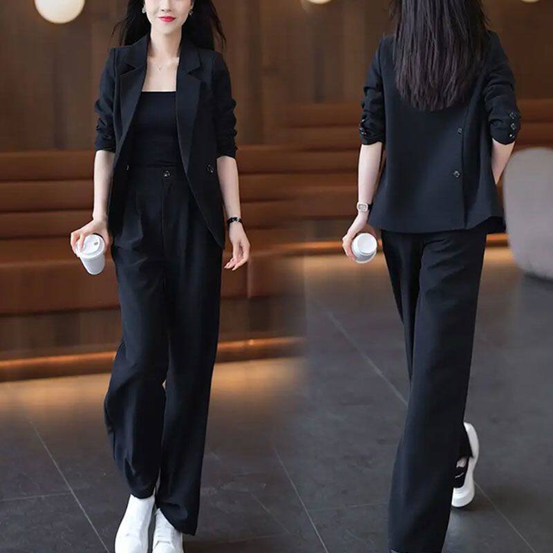 时尚休闲女士西服套装女2024秋季新款小众西装外套+阔腿裤两件套