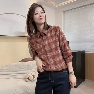 冬季新款小个子磨毛加厚格子衬衫外套女休闲洋气短款叠穿衬衣上衣