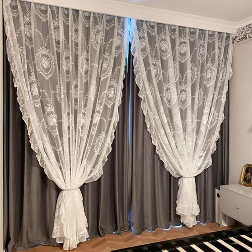 法式蕾丝纱帘木耳边镜中花白色镂空纱幔卧室飘窗阳台橱窗纱定制