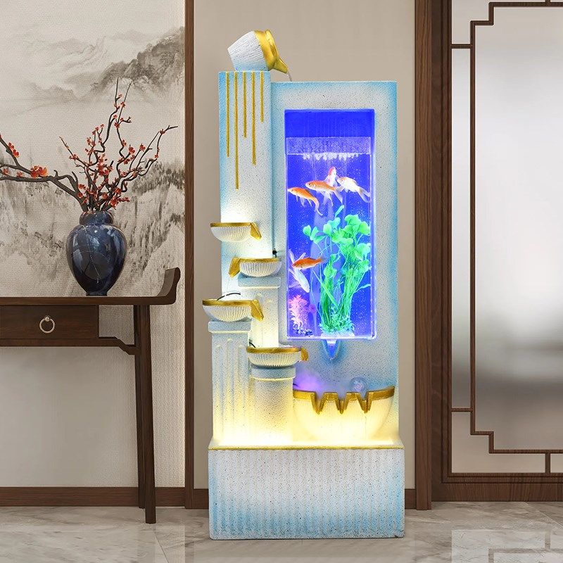 创意简约招财鱼缸循环流水摆件室内客厅加湿水景玄关阳台落地装饰