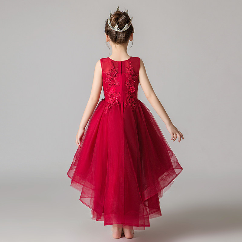 小女孩公主裙女童蓬蓬纱洋气花童晚礼服儿童主持人钢琴演出服红色