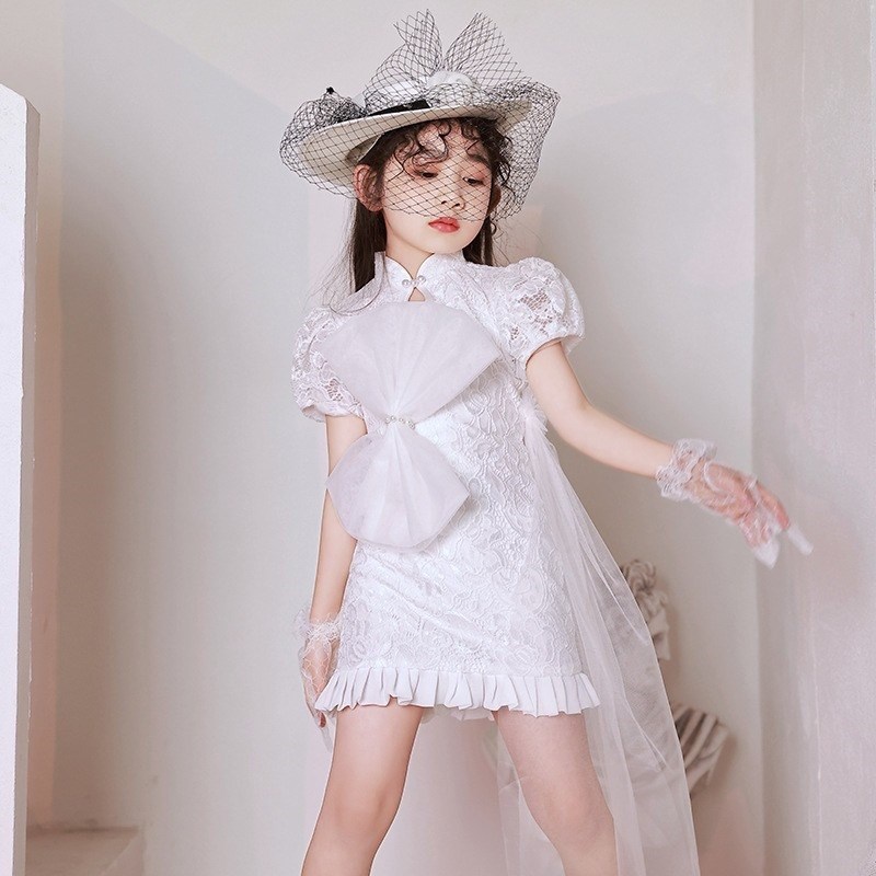 复古港风儿童走秀礼服潮服六一演出服女童高端花童婚纱旗袍公主裙
