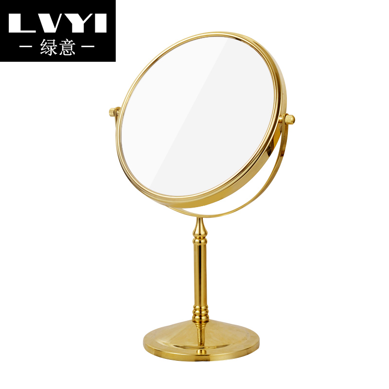 桌面化妆镜台式家用双面放大梳妆镜金色小型可立铜镜复古镜子精致