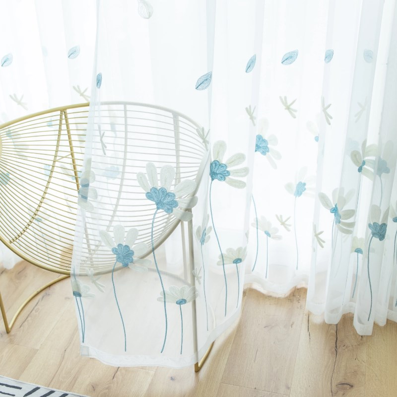 田园小清新窗纱透光不透人纱帘阳台纱飘窗帘卧室免打孔魔术贴门帘