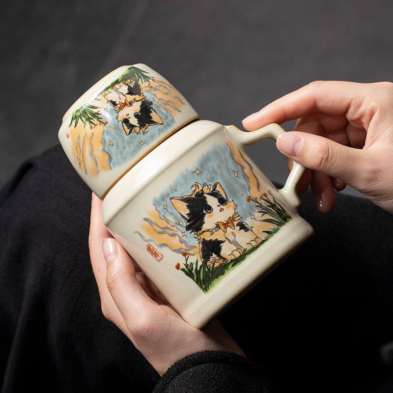 汝窑可爱猫小暖壶泡茶杯办公室大容量创意陶瓷焖茶杯喝水杯子