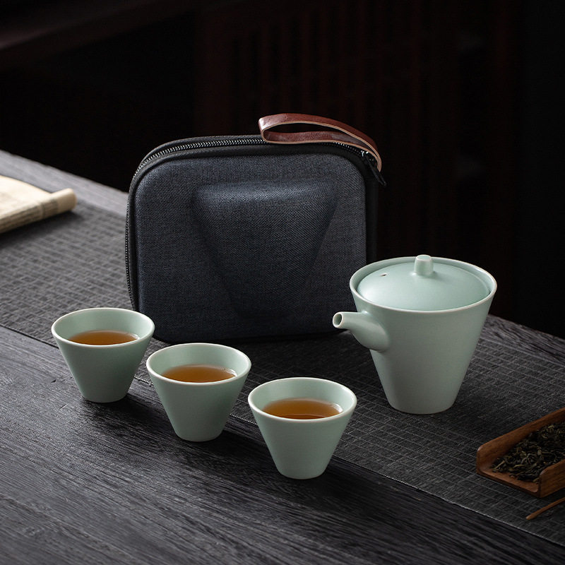 便携式汝窑旅行茶具小套装简易户外功夫手抓泡茶壶茶杯露营快客杯