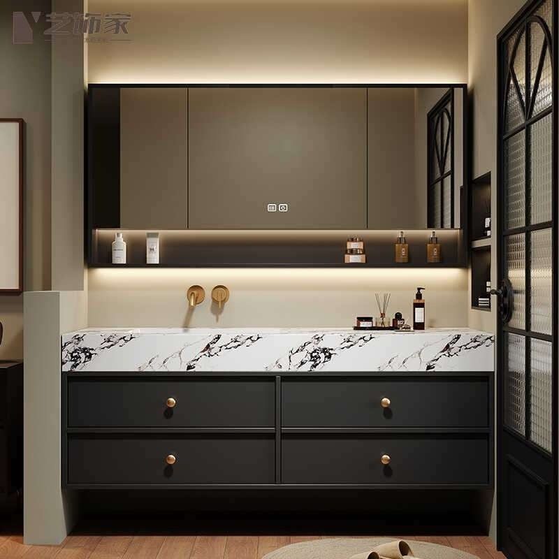 岩板热弯无缝一体盆浴室柜组合卫生间洗漱台洗手洗脸池收纳智能