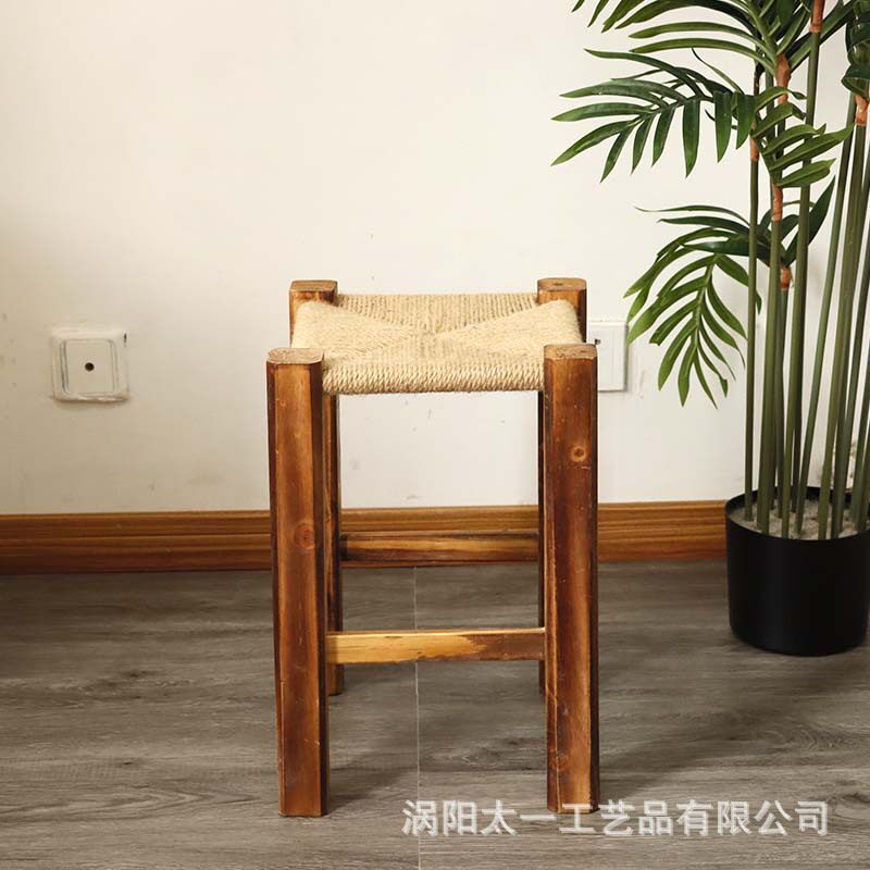 实木凳子方凳子可叠摞板凳编织凳复古简约板凳室外凳子