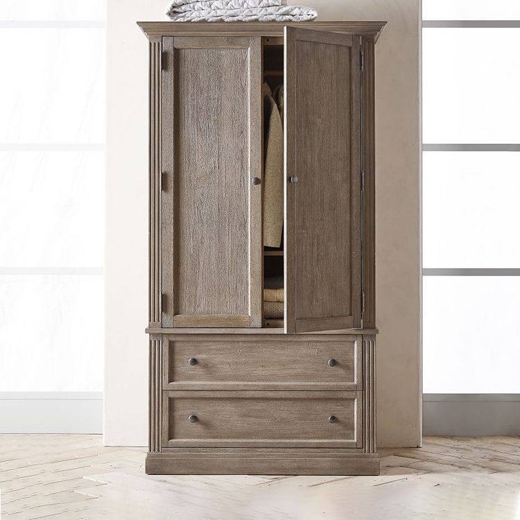 美式乡村实木双门衣柜做旧储物柜欧式复古雕花四门衣橱定衣柜