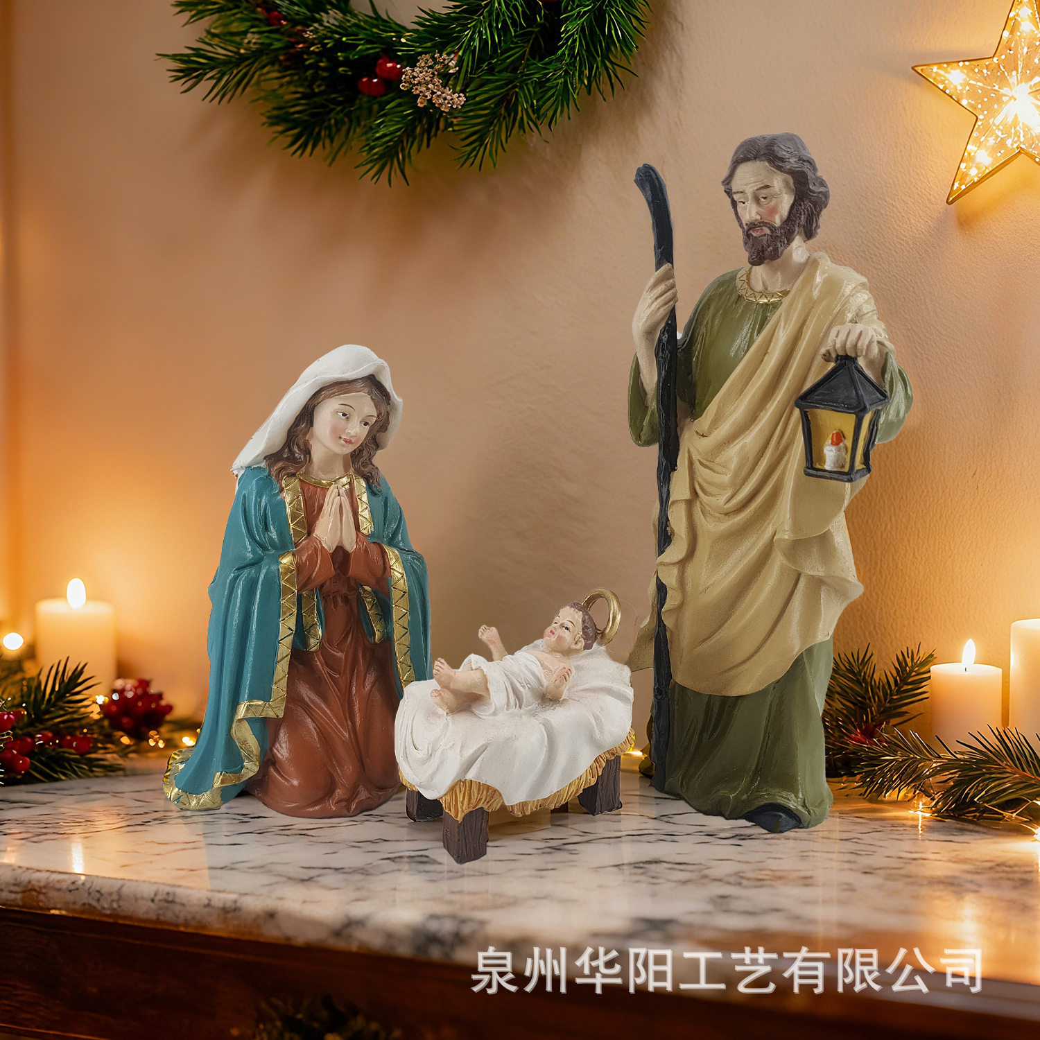 跨境欧式圣诞马槽一家人摆件家居客厅桌面节日橱窗装饰品聚会道具