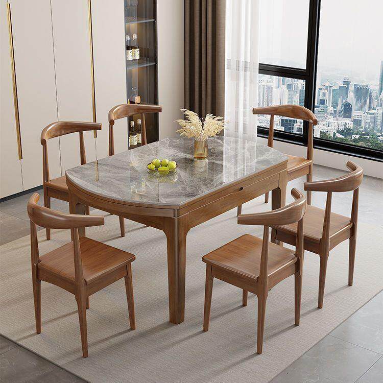 岩板餐桌椅组合现代简约小户型家用轻奢北欧实木伸缩方圆两用饭桌