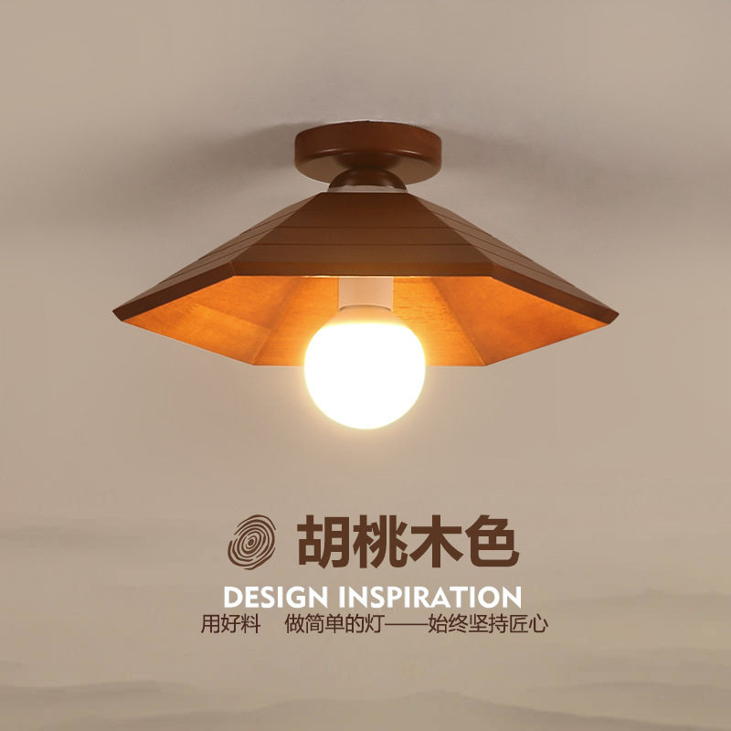 过道走廊灯中式胡桃木色门厅入户玄关灯创意衣帽间灯具阳台吸顶灯