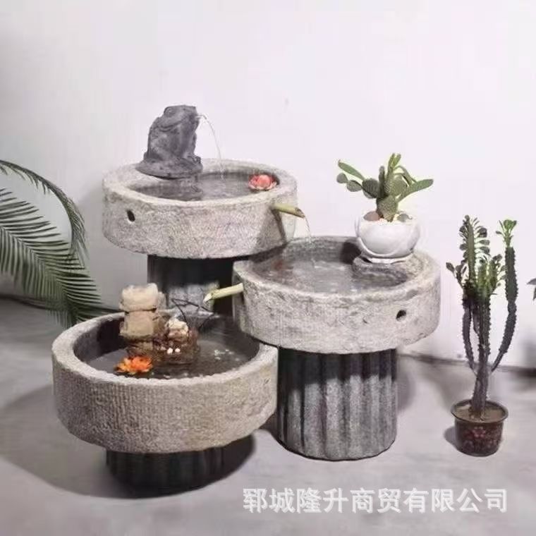 仿古青石流水鱼缸石雕造景