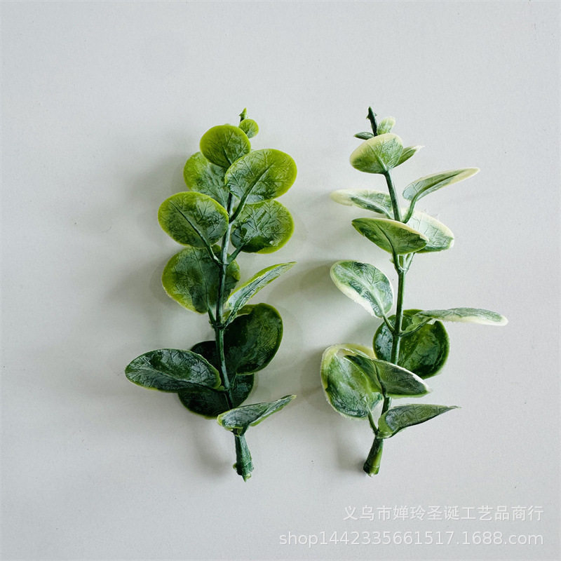 11CM毛料尤加利挂白霜尤加利仿真花藤条花环婚庆手捧花手感花配件
