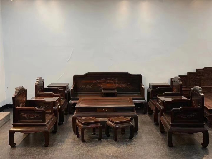 印尼黑酸枝阔叶黄檀精雕竹节花鸟沙发宝座仿古典新中式红木家具