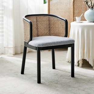 XZC539北欧实木藤编餐椅客厅中古椅子靠背简约书桌椅网红化妆椅餐